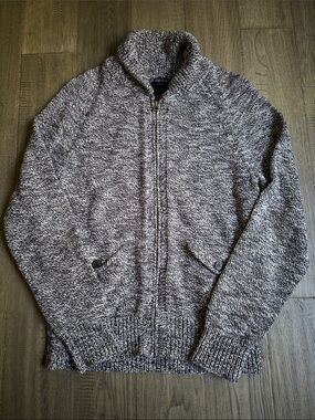 J. Crew |100% Cotton Marled Gray Black Chunky Full-Zip Collar Sweater Small